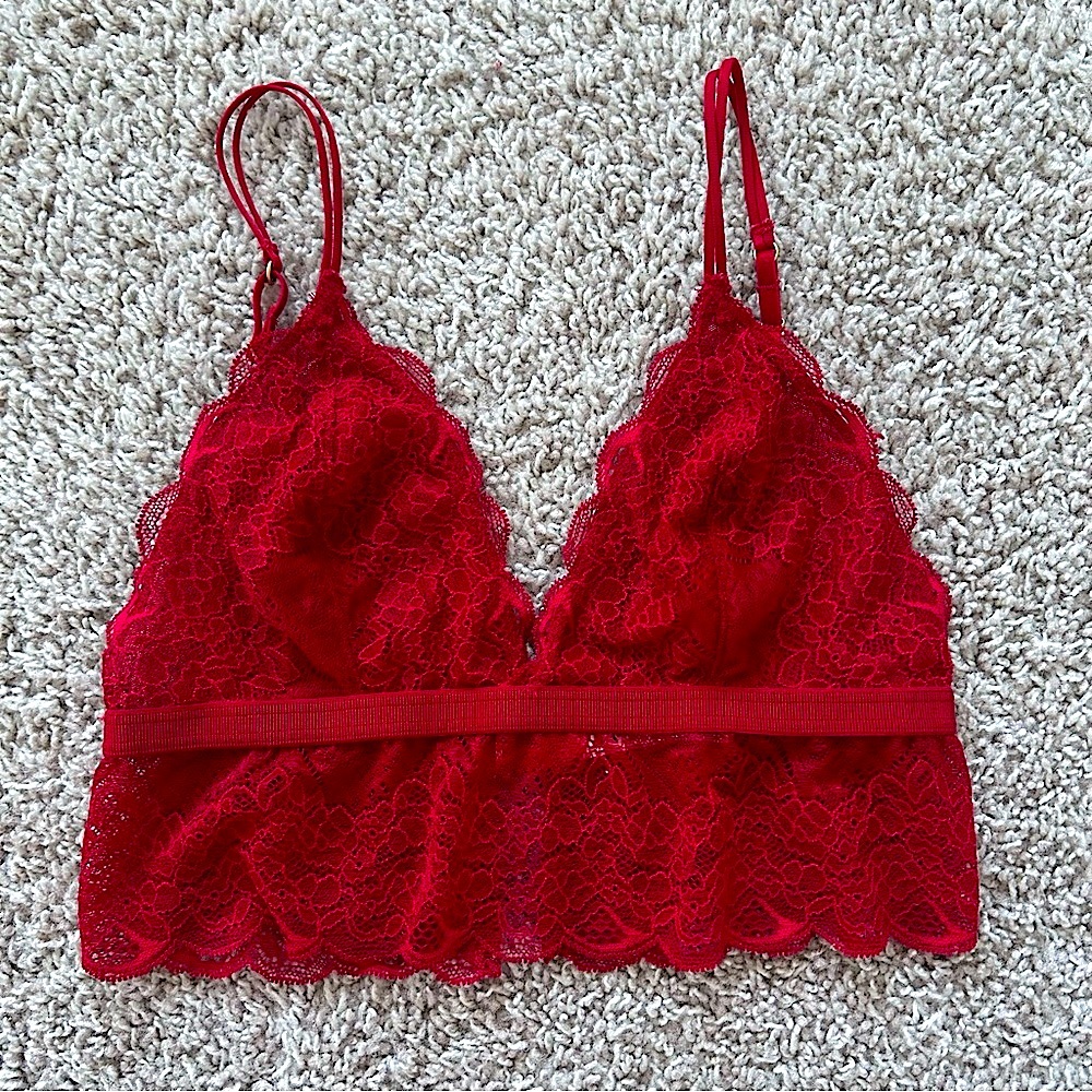 Madewell Red Lace Long-Line Bralette in XS